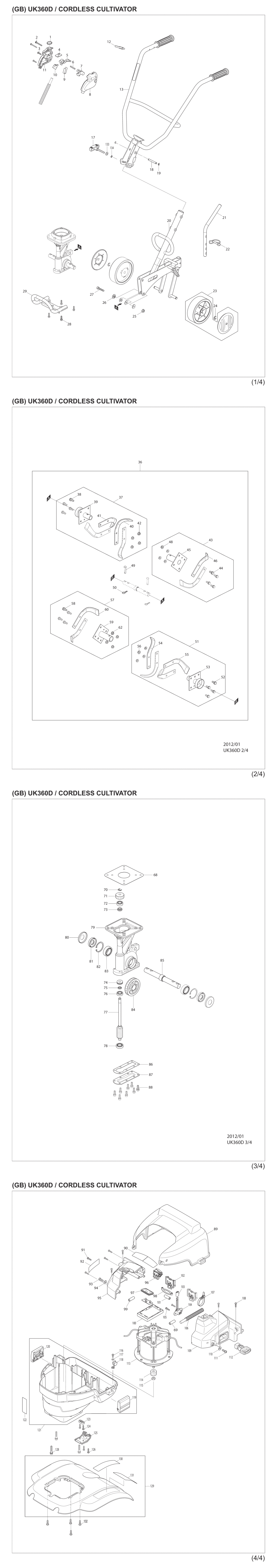 Makita UK360DWB Cordless Cultivator Spare Parts