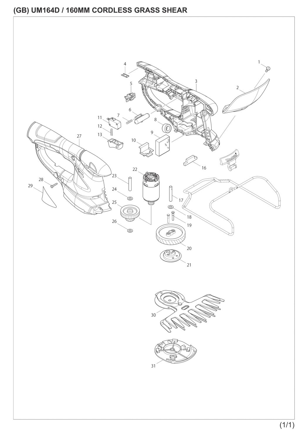 Makita UM164DW Cordless Grass Shear Spare Parts