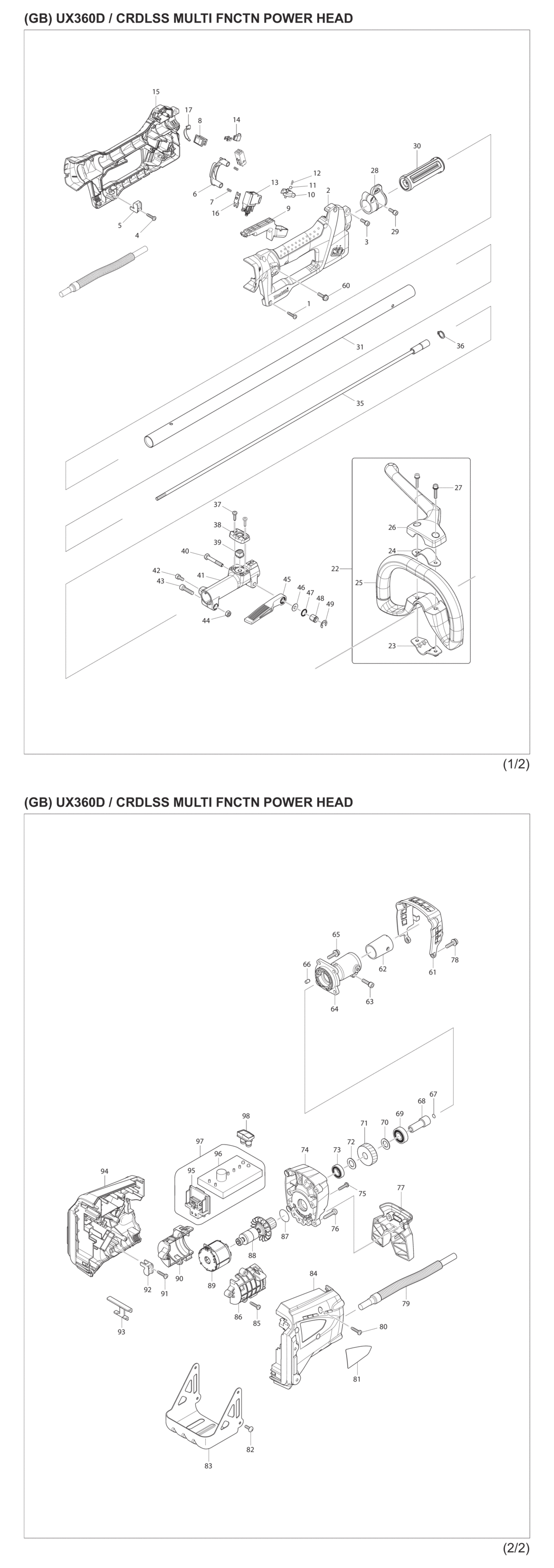 Makita UX360DWB Cordless Multi Function Power Head Spare Parts