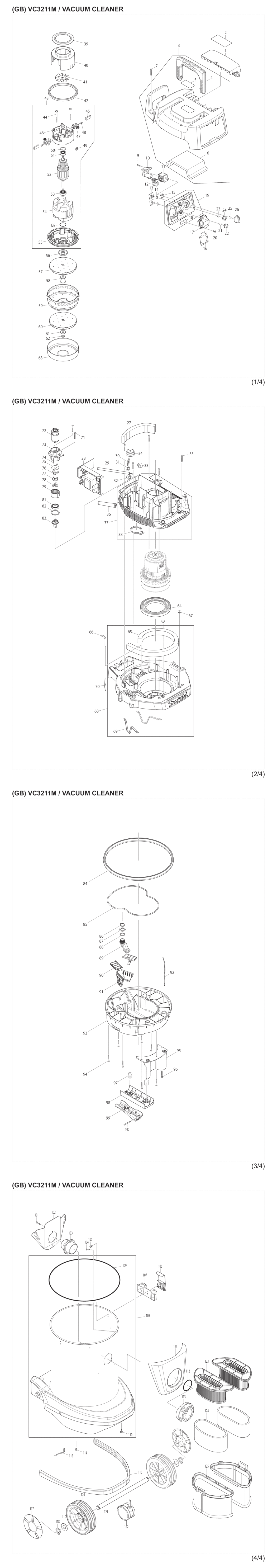 Makita VC3211M Vacuum Cleaner Spare Parts