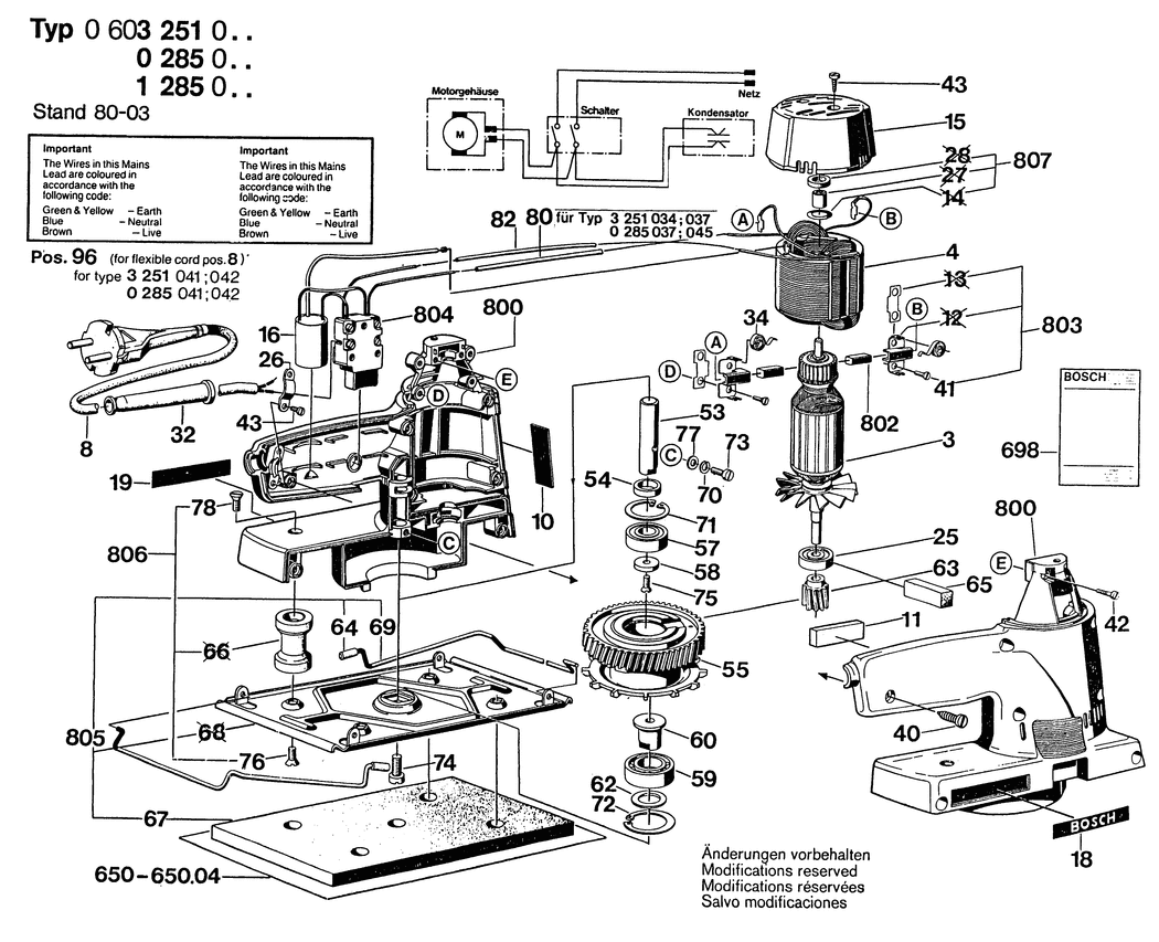 Bosch ---- / 0600285001 / EU 110 Volt Spare Parts