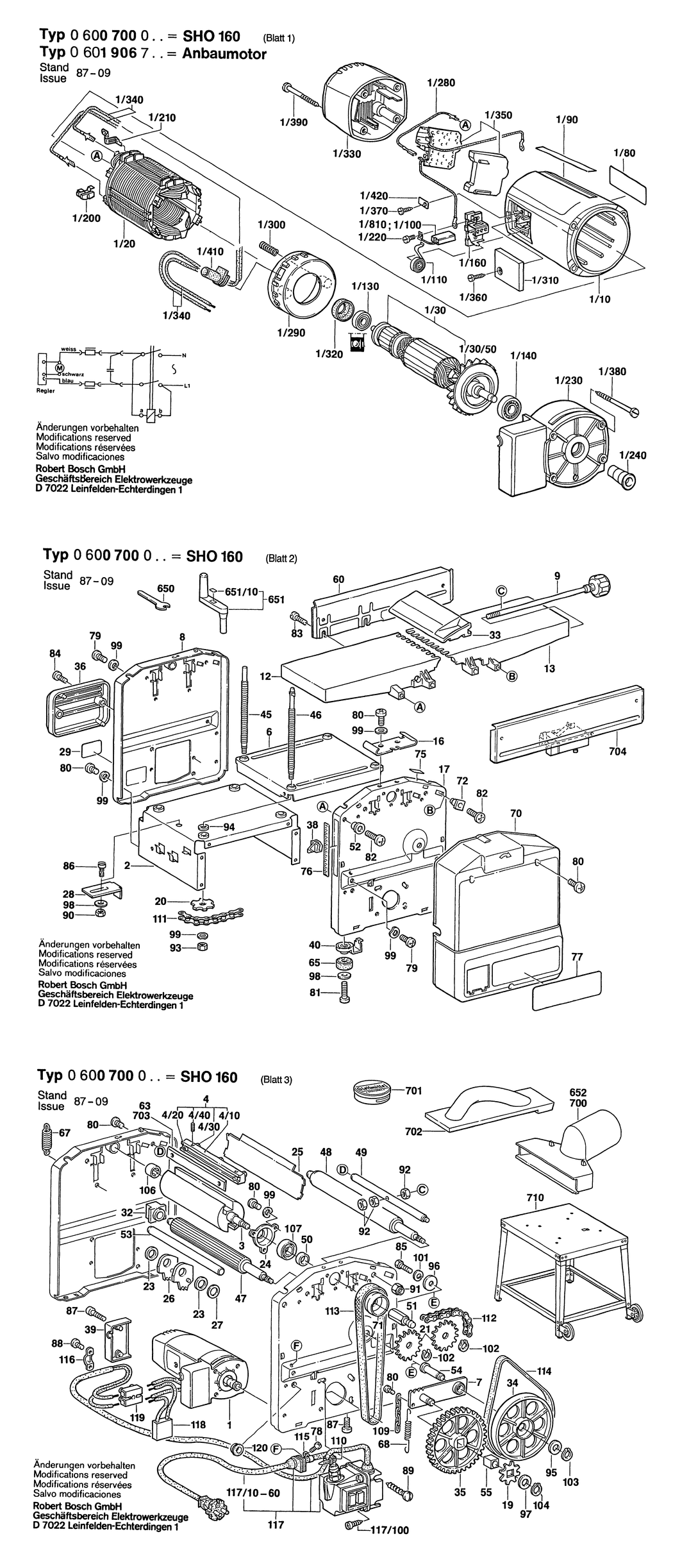 Bosch SHO 160 / 0600700003 / EU 220 Volt Spare Parts