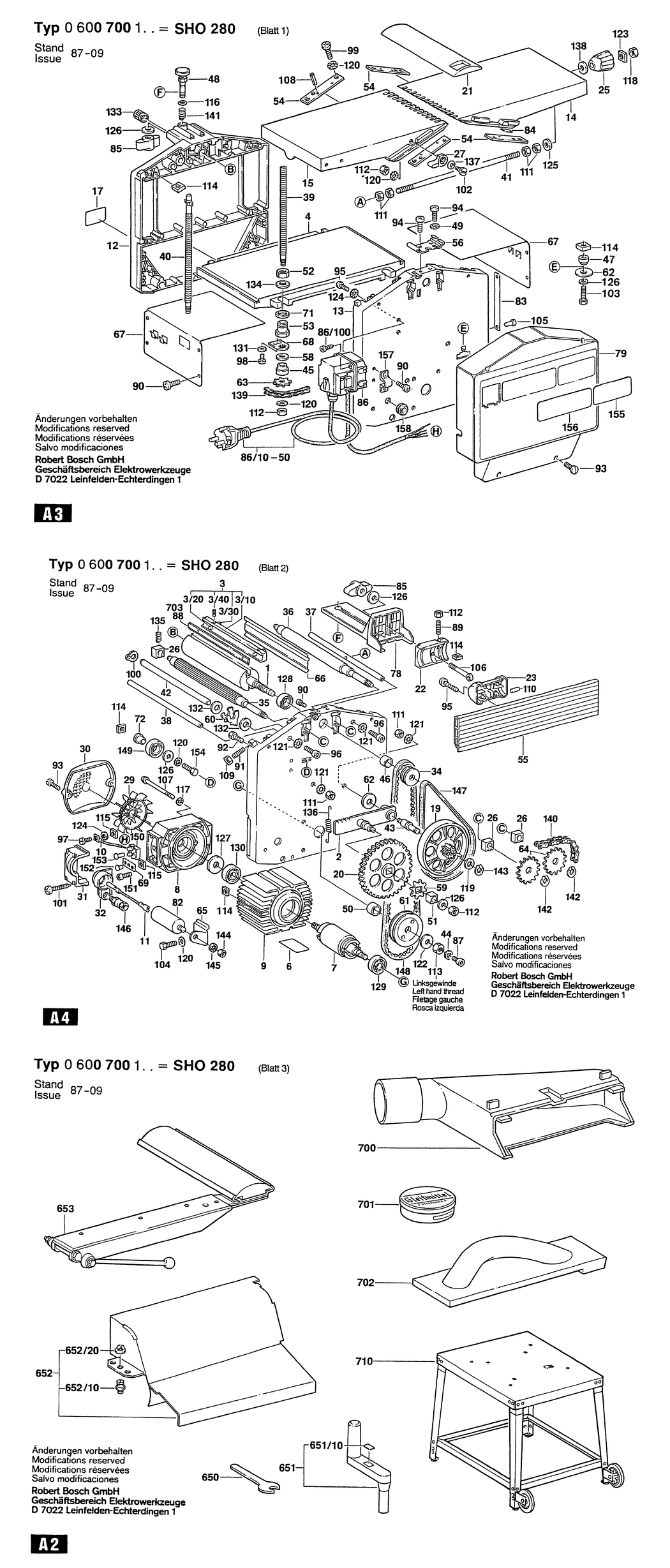 Bosch SHO 280 / 0600700103 / EU 220 Volt Spare Parts