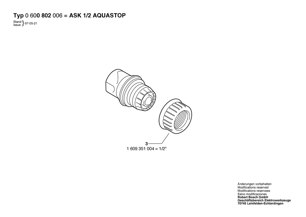 Bosch ASK 1/2 AQUASTOP / 0600800006 / --- Spare Parts