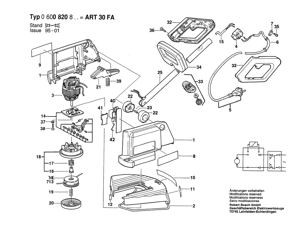 Bosch ART 30 FA / 0600820803 / EU 230 Volt Spare Parts