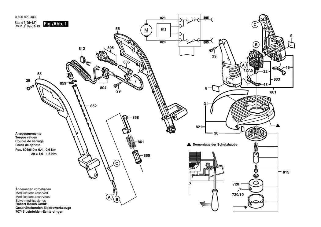 Bosch ART 25 F / 0600822432 / CH 230 Volt Spare Parts