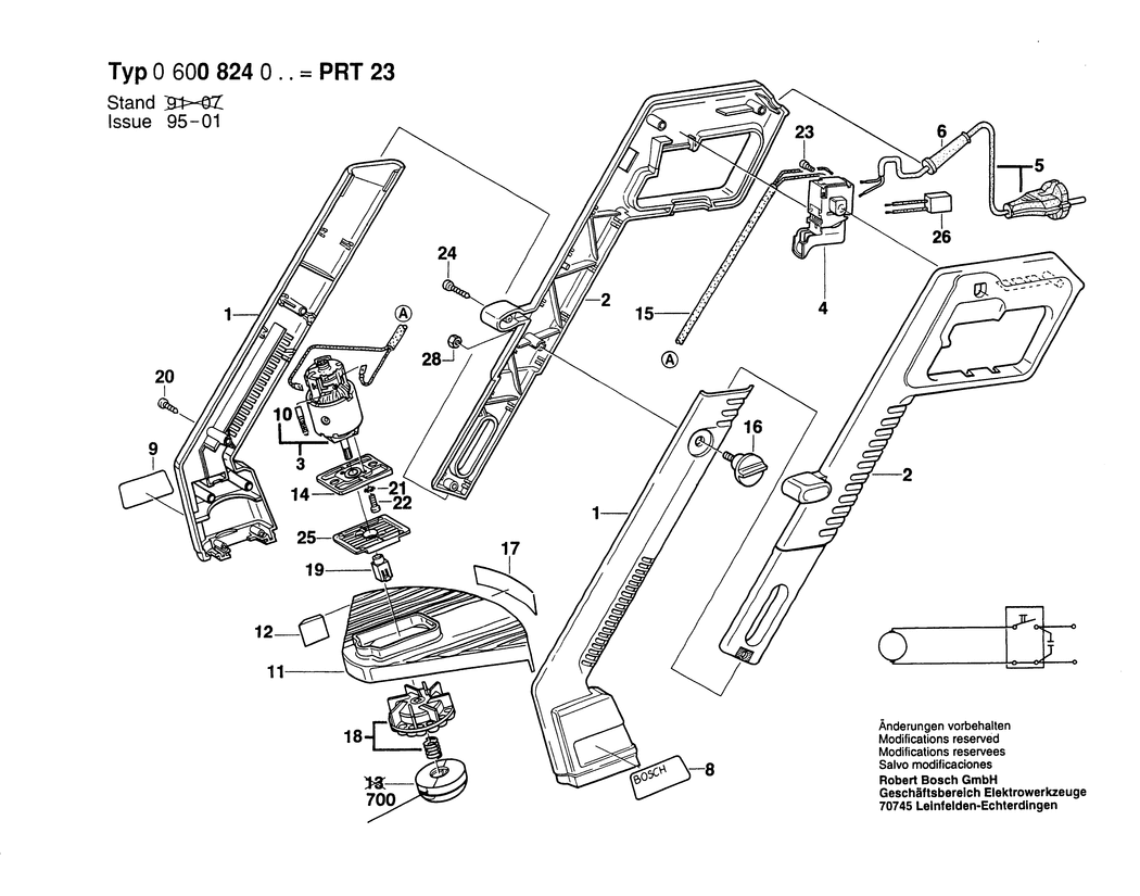 Bosch PRT 23 / 0600824062 / CH 230 Volt Spare Parts