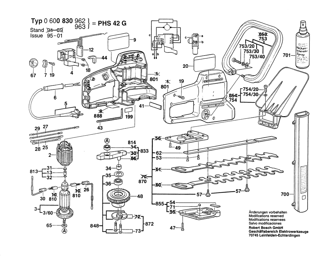 Bosch PHS 42 G / 0600830962 / EU 220 Volt Spare Parts