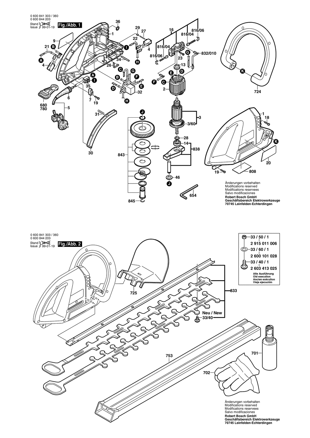 Bosch AHS 40 / 0600841332 / CH 230 Volt Spare Parts