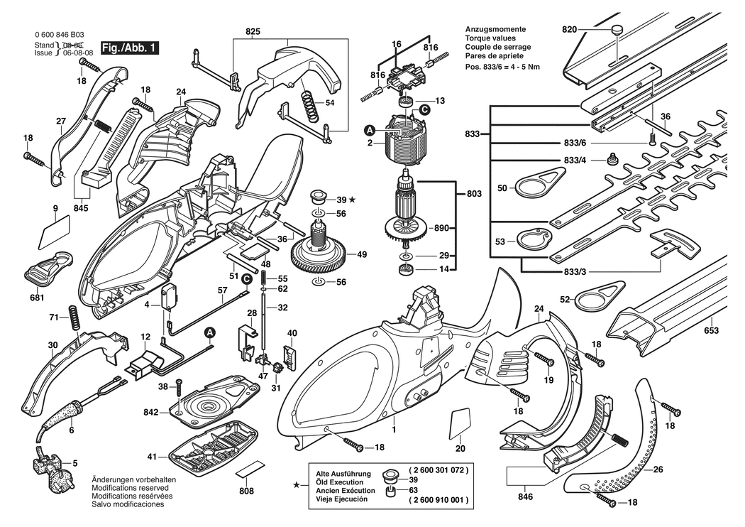 Bosch AHS 6000 PRO-T / 0600846B32 / CH 230 Volt Spare Parts