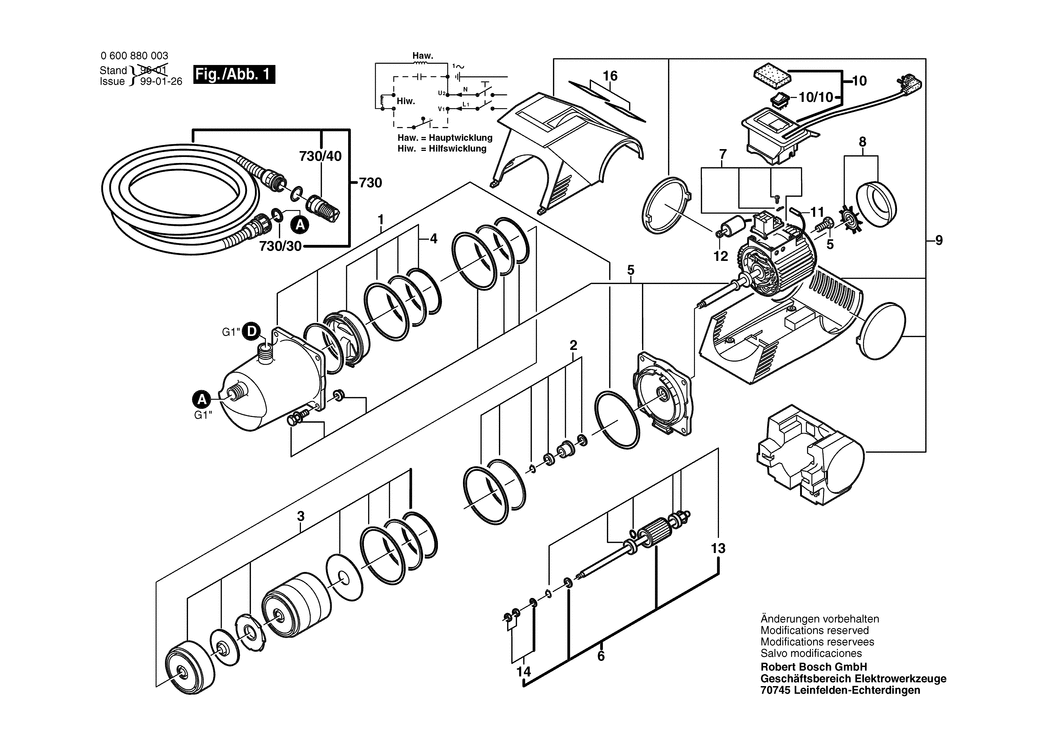Bosch AGP 800 / 0600880033 / DK 230 Volt Spare Parts