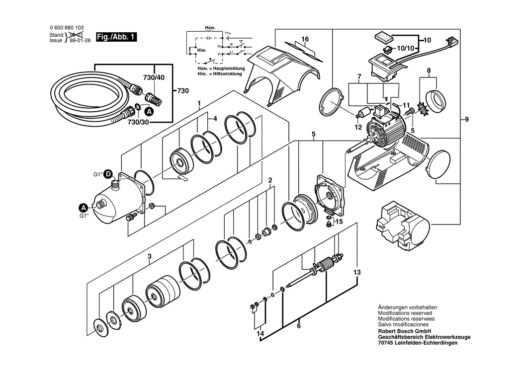 Bosch AGP 1000 / 0600880132 / CH 230 Volt Spare Parts