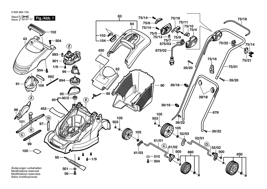 Bosch ROTAK 34 / 0600884132 / CH 230 Volt Spare Parts