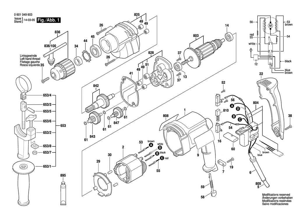 Bosch GBM 13 HRE / 0601049603 / EU 230 Volt Spare Parts