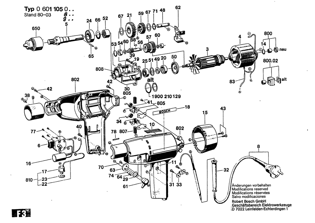 Bosch ---- / 0601105001 / EU 110 Volt Spare Parts