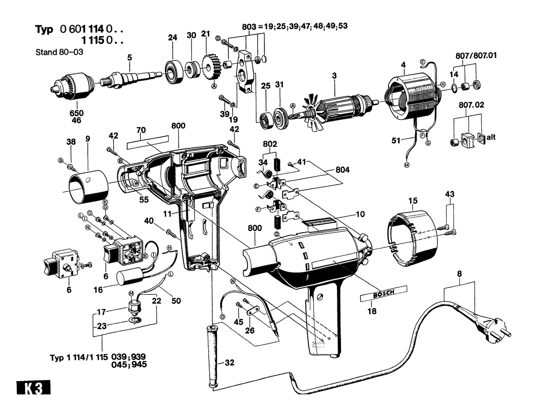 Bosch ---- / 0601114001 / EU 110 Volt Spare Parts