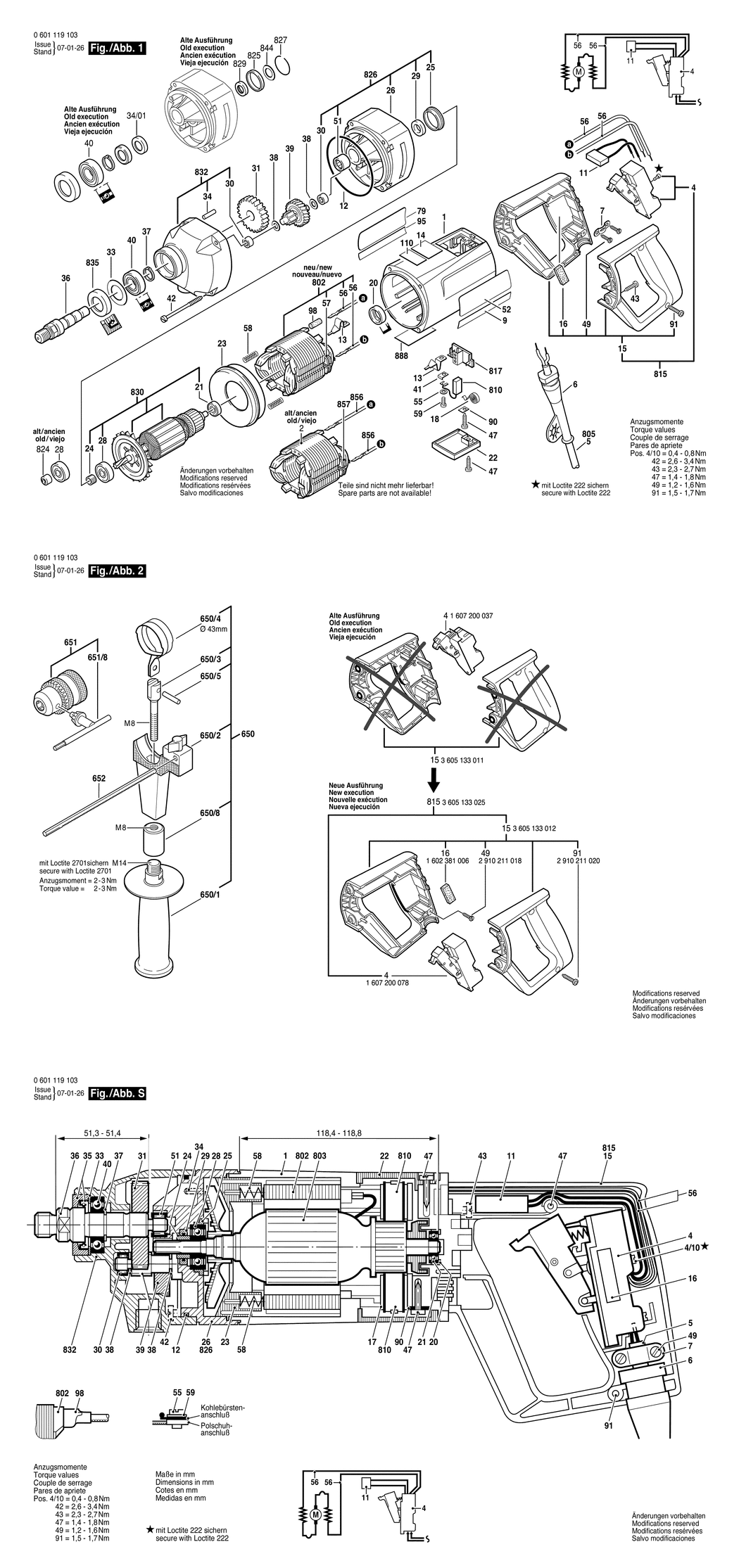 Bosch GBM 13 / 0601119103 / --- 220 Volt Spare Parts