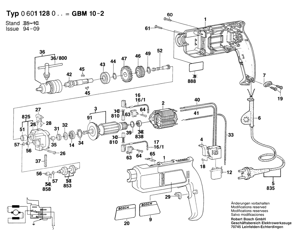 Bosch GMB 10-2 / 0601128032 / CH 220 Volt Spare Parts