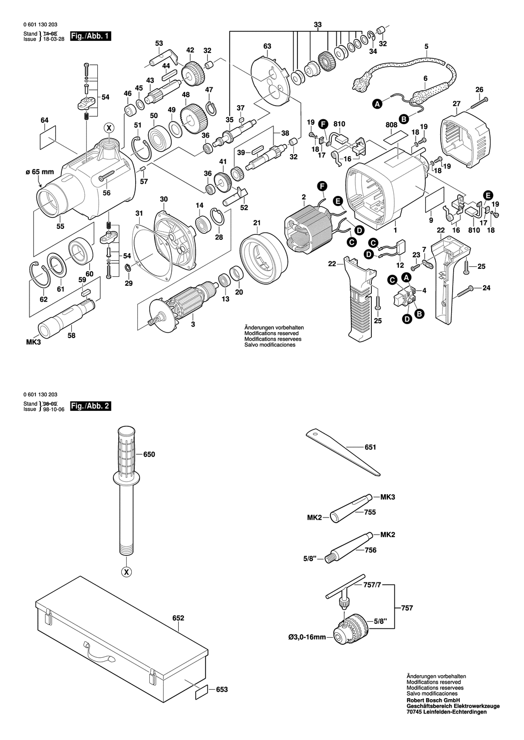 Bosch GBM 32-4 / 0601130232 / CH 230 Volt Spare Parts