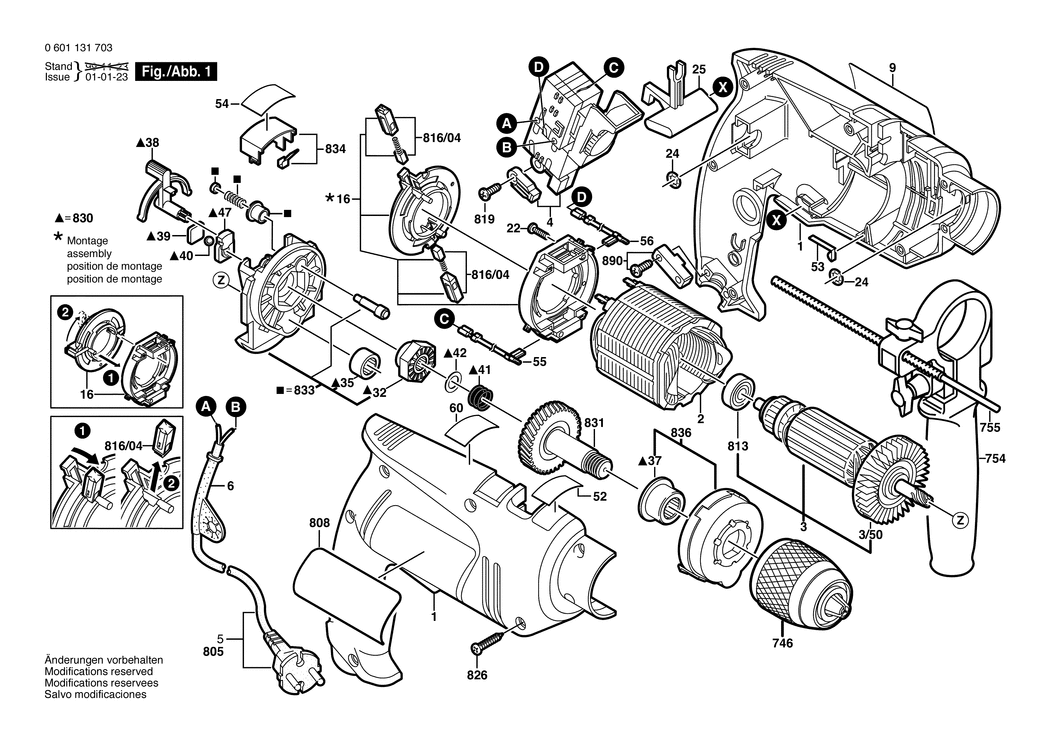 Bosch GSB 13 RE / 0601131703 / EU 230 Volt Spare Parts