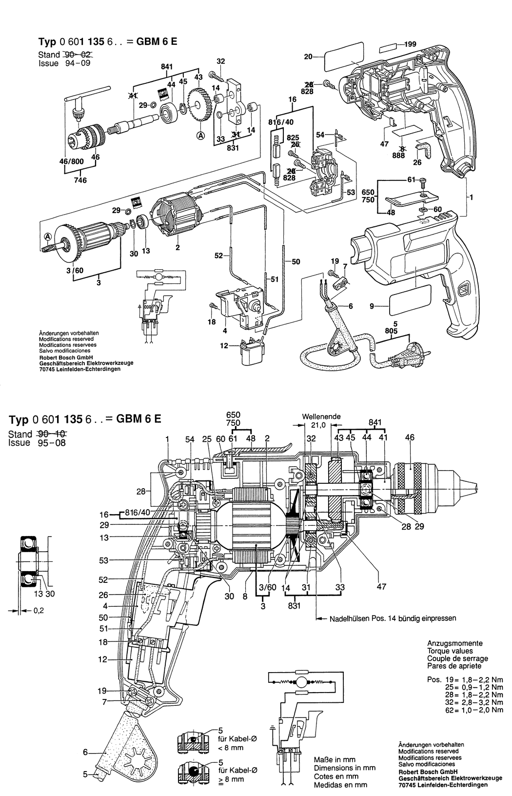 Bosch GBM 6 E / 0601135632 / CH 230 Volt Spare Parts