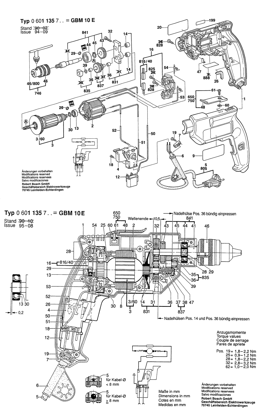 Bosch GBM 10 E / 0601135732 / CH 230 Volt Spare Parts