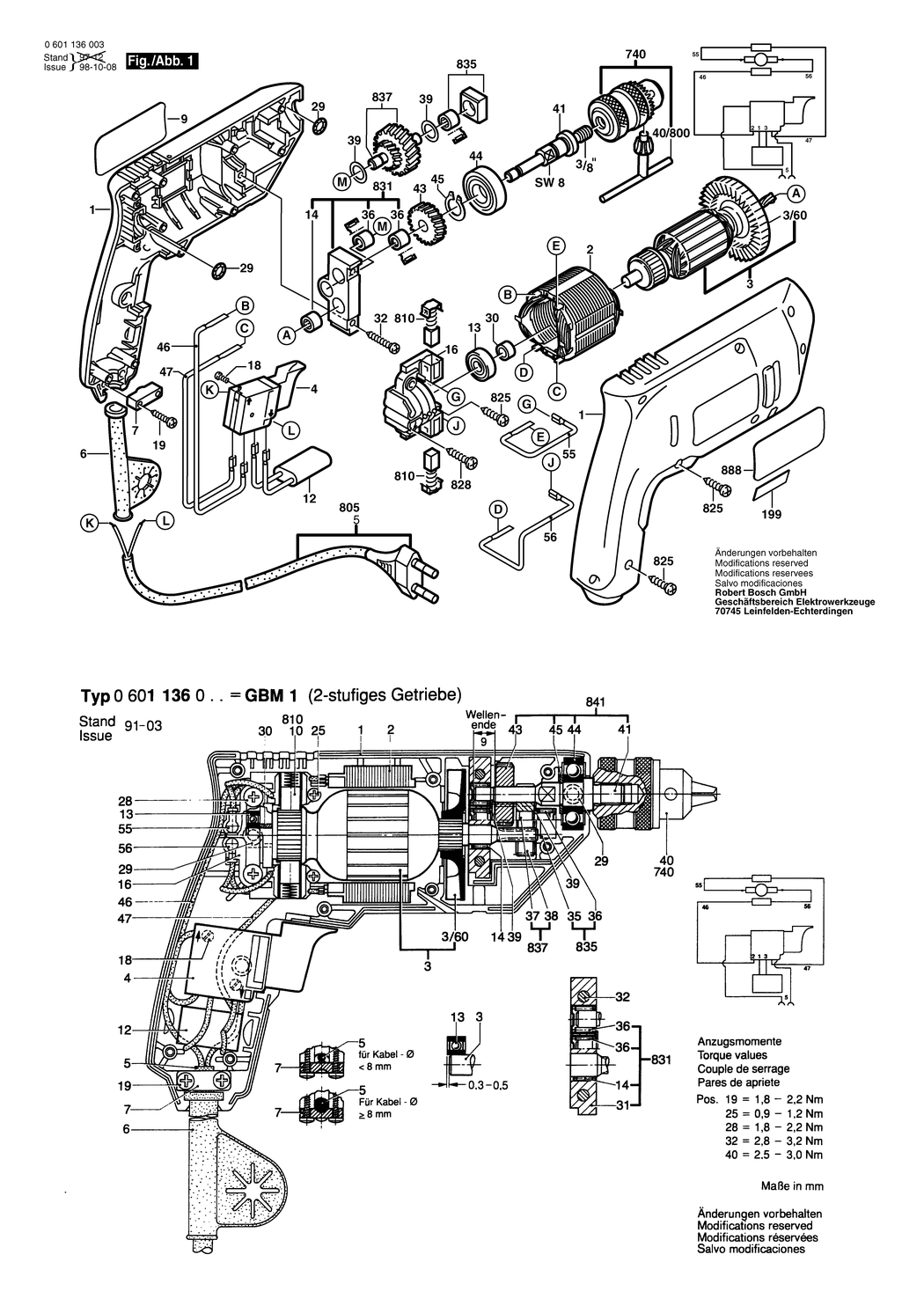 Bosch GBM 1 / 0601136003 / EU 230 Volt Spare Parts