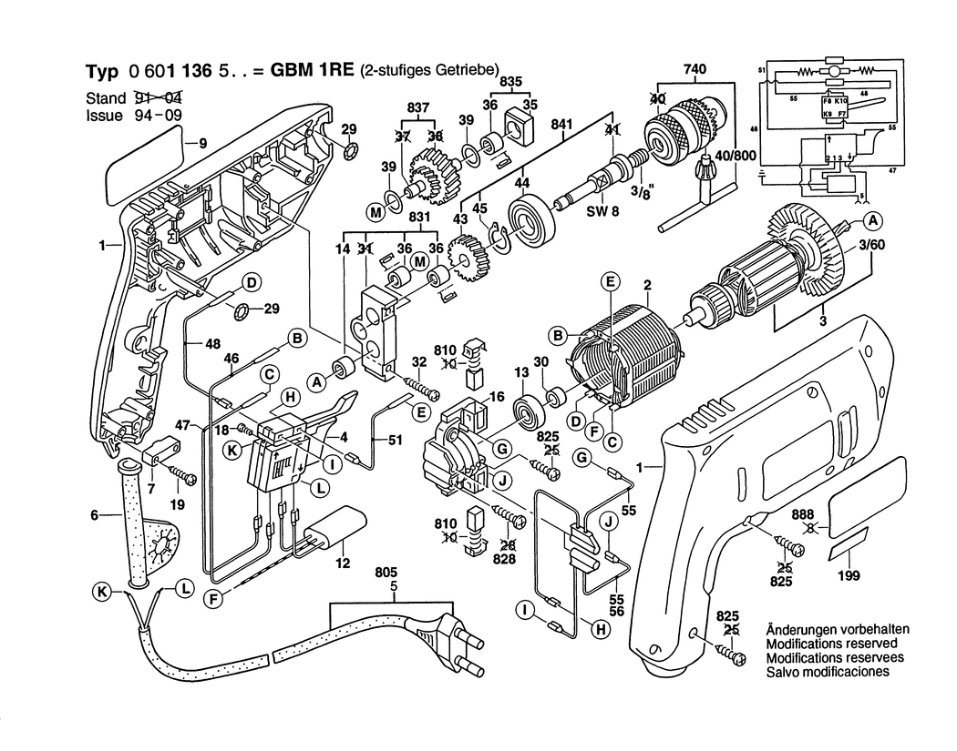 Bosch GBM 1 RE / 0601136532 / CH 230 Volt Spare Parts