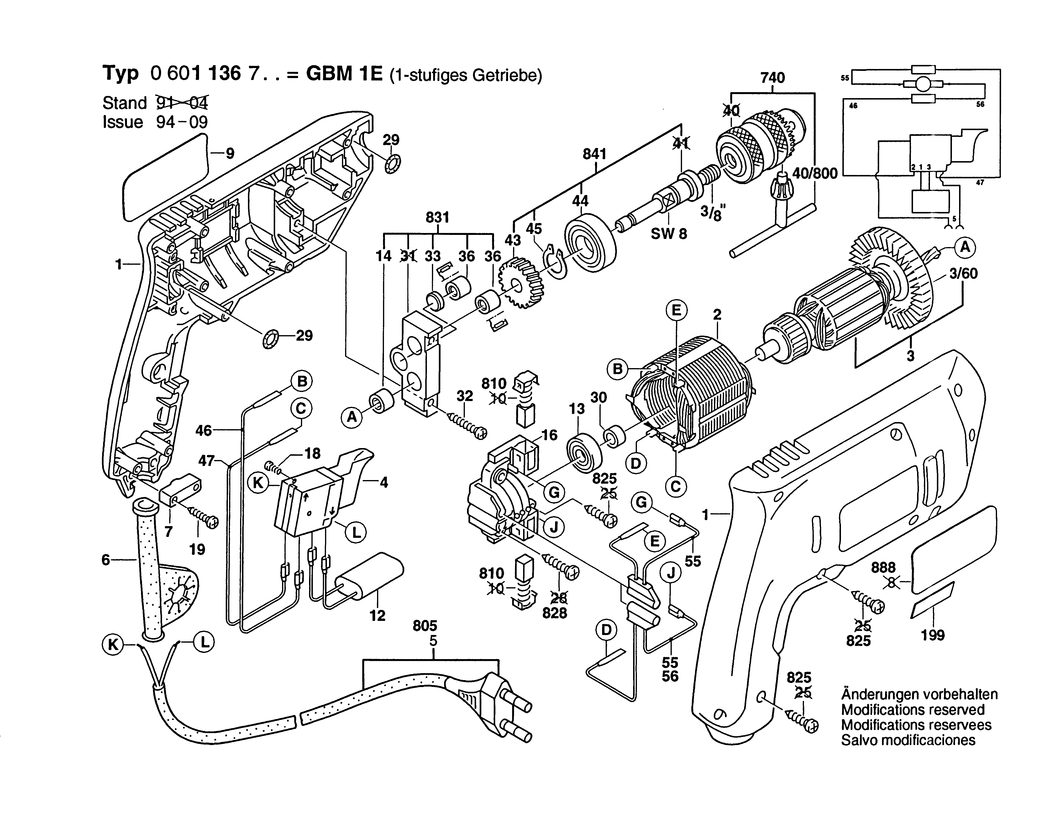 Bosch GBM 1 E / 0601136750 / I 230 Volt Spare Parts