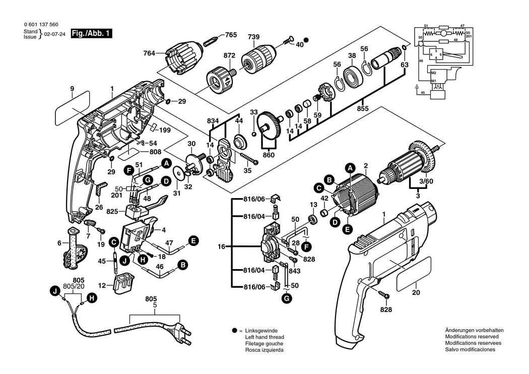 Bosch GBM 10 SRE / 0601137565 / I 230 Volt Spare Parts