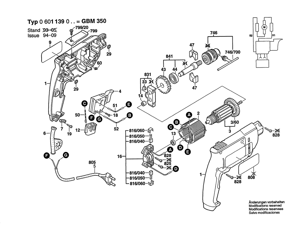 Bosch GBM 350 / 0601139003 / EU 230 Volt Spare Parts