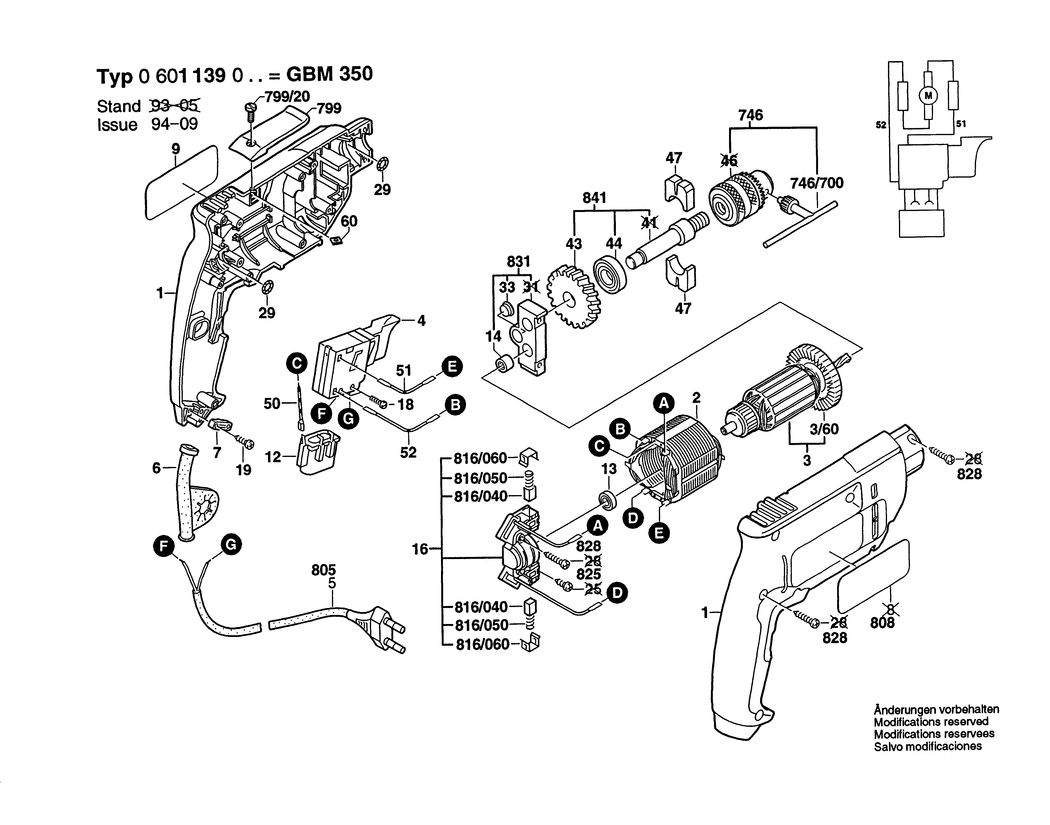Bosch GBM 350 / 0601139050 / I 230 Volt Spare Parts