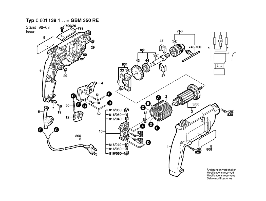 Bosch GBM 350 / 0601139103 / EU 230 Volt Spare Parts