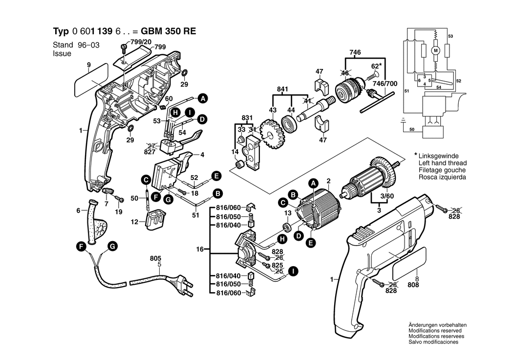 Bosch GBM 350 RE / 0601139632 / CH 230 Volt Spare Parts