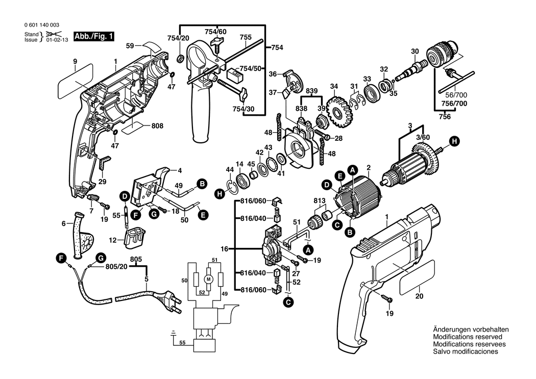 Bosch GSB 16 / 0601140003 / EU 230 Volt Spare Parts