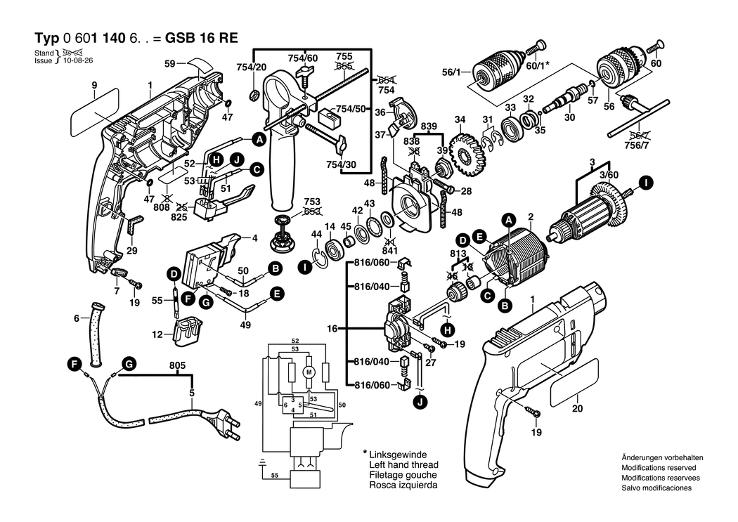 Bosch GSB 16 RE / 0601140603 / EU 230 Volt Spare Parts