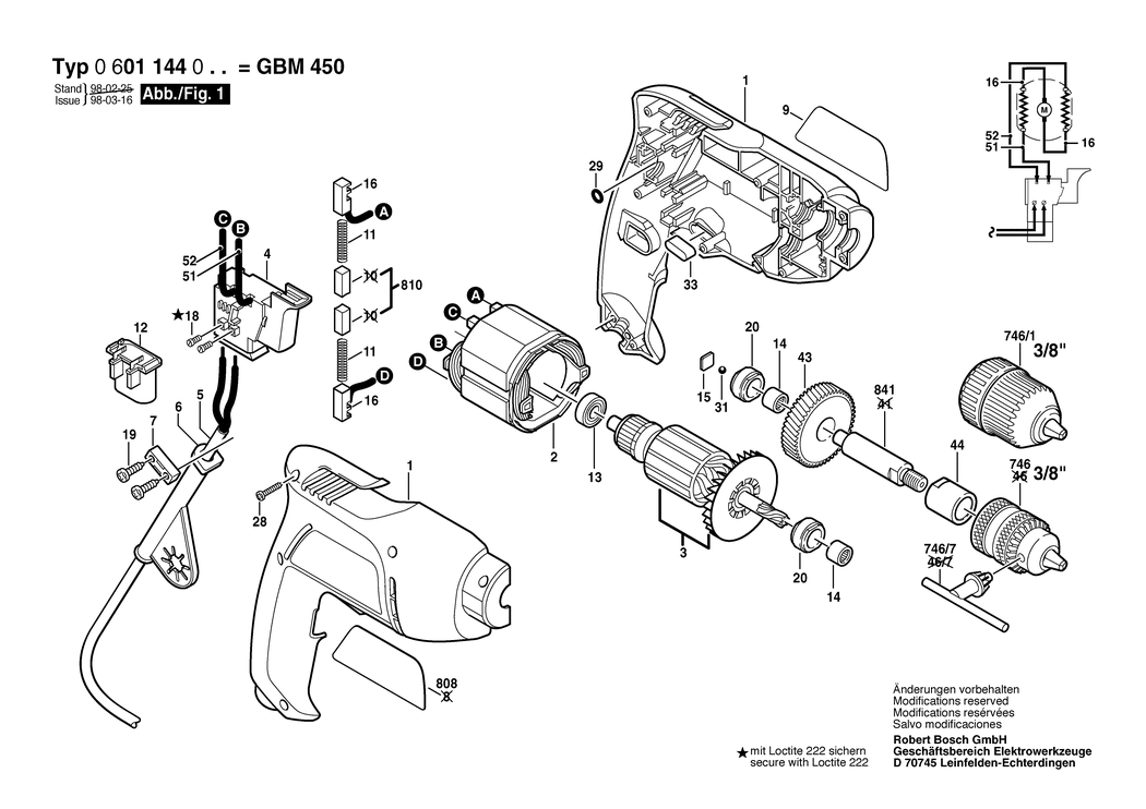 Bosch GBM 450 / 0601144032 / CH 230 Volt Spare Parts