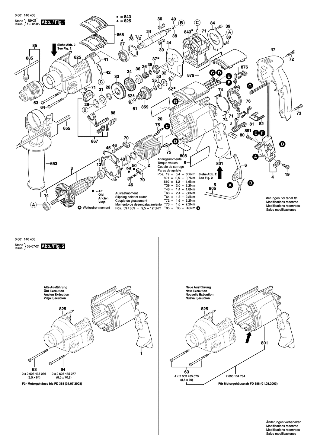 Bosch GSB 22-2 RE / 0601146442 / GB 230 Volt Spare Parts