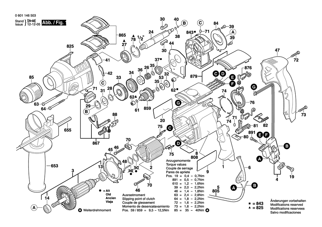 Bosch GSB 22-2 RE / 0601146503 / EU 230 Volt Spare Parts