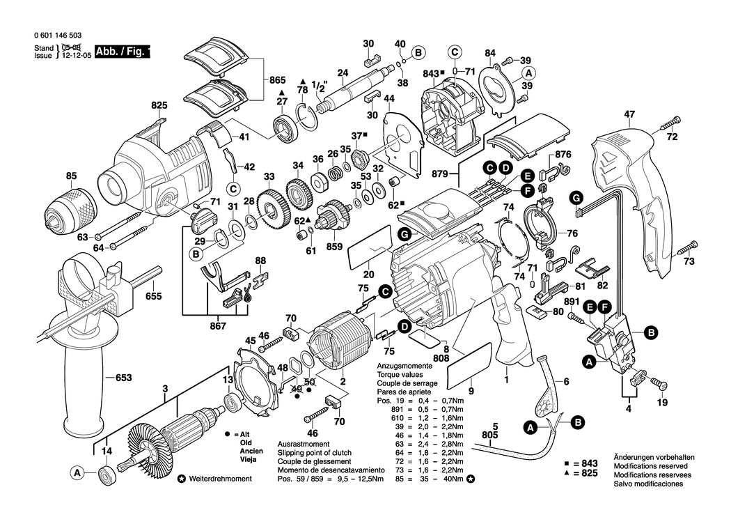 Bosch GSB 22-2 RCE / 0601146750 / I 230 Volt Spare Parts