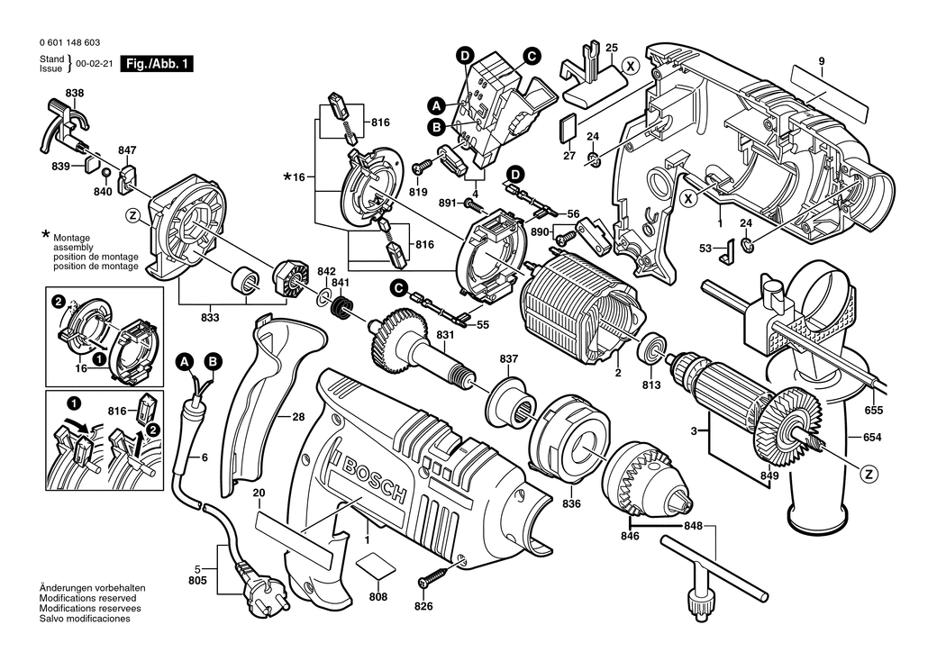 Bosch GSB 16 RE / 0601148603 / EU 230 Volt Spare Parts