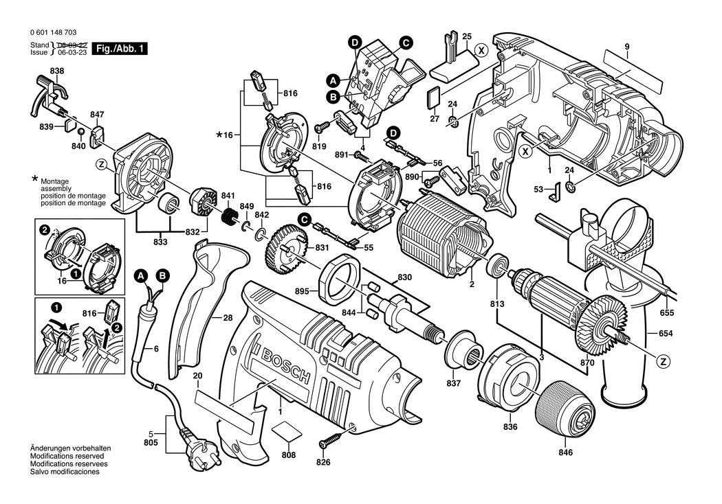 Bosch GSB 16 RE / 0601148703 / EU 230 Volt Spare Parts