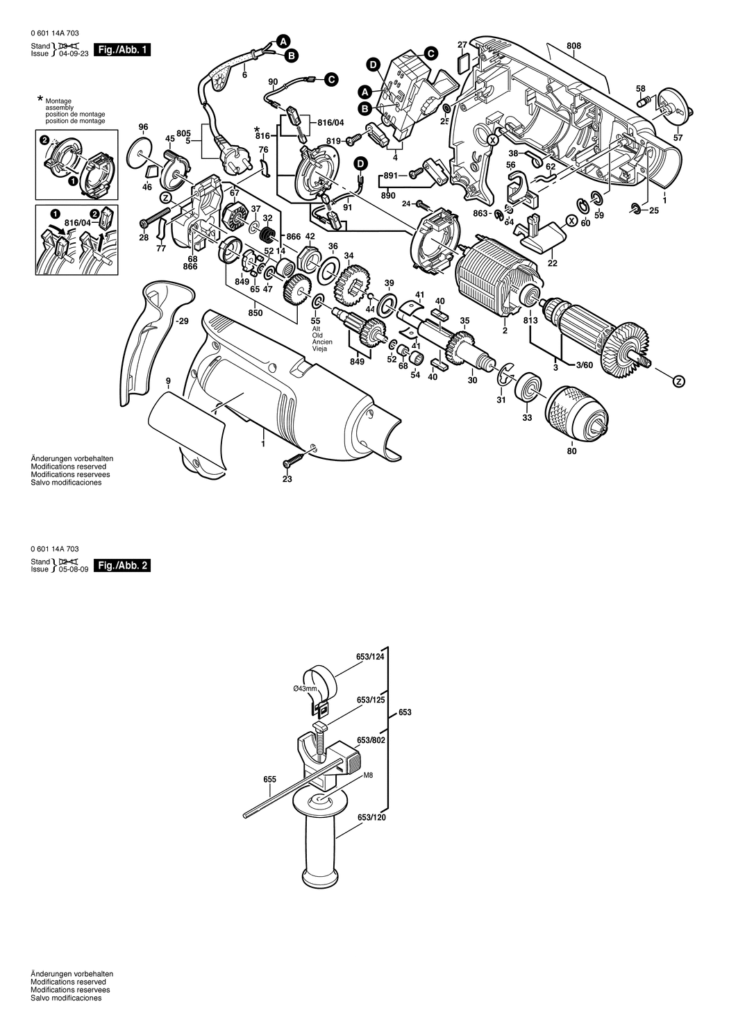 Bosch GSB 1800-2 RE / 060114A703 / EU 230 Volt Spare Parts