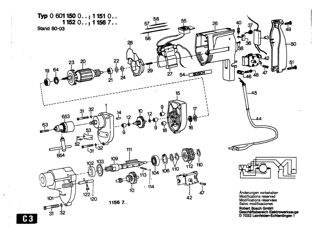 Bosch ---- / 0601150041 / GB 110 Volt Spare Parts