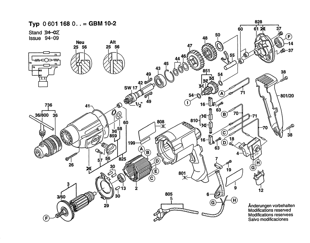 Bosch GBM 10-2 / 0601168003 / EU 230 Volt Spare Parts