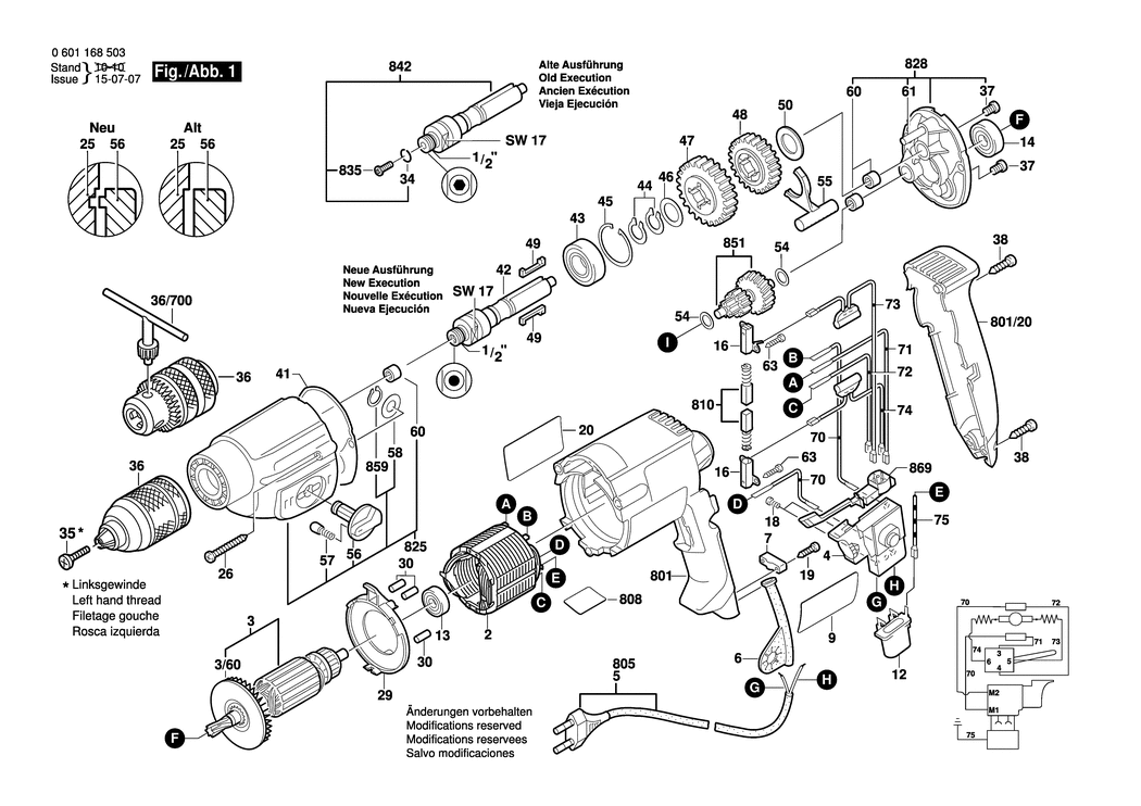 Bosch GBM 10-2 RE / 0601168503 / EU 230 Volt Spare Parts