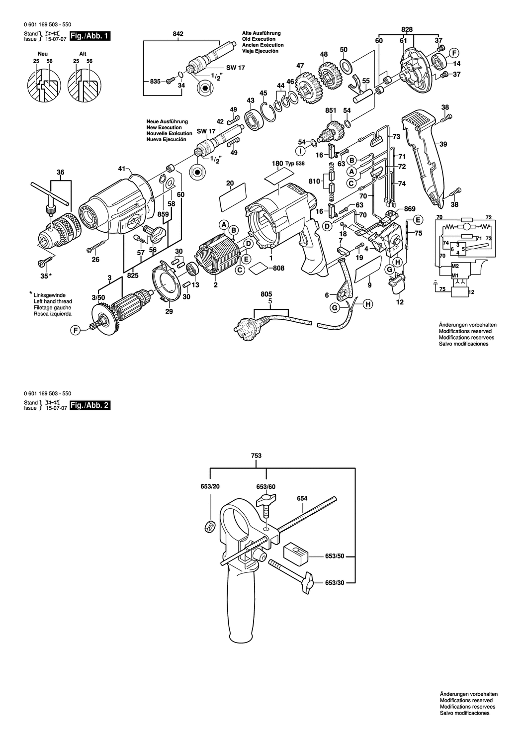 Bosch GBM 13-2 RE / 0601169503 / EU 230 Volt Spare Parts