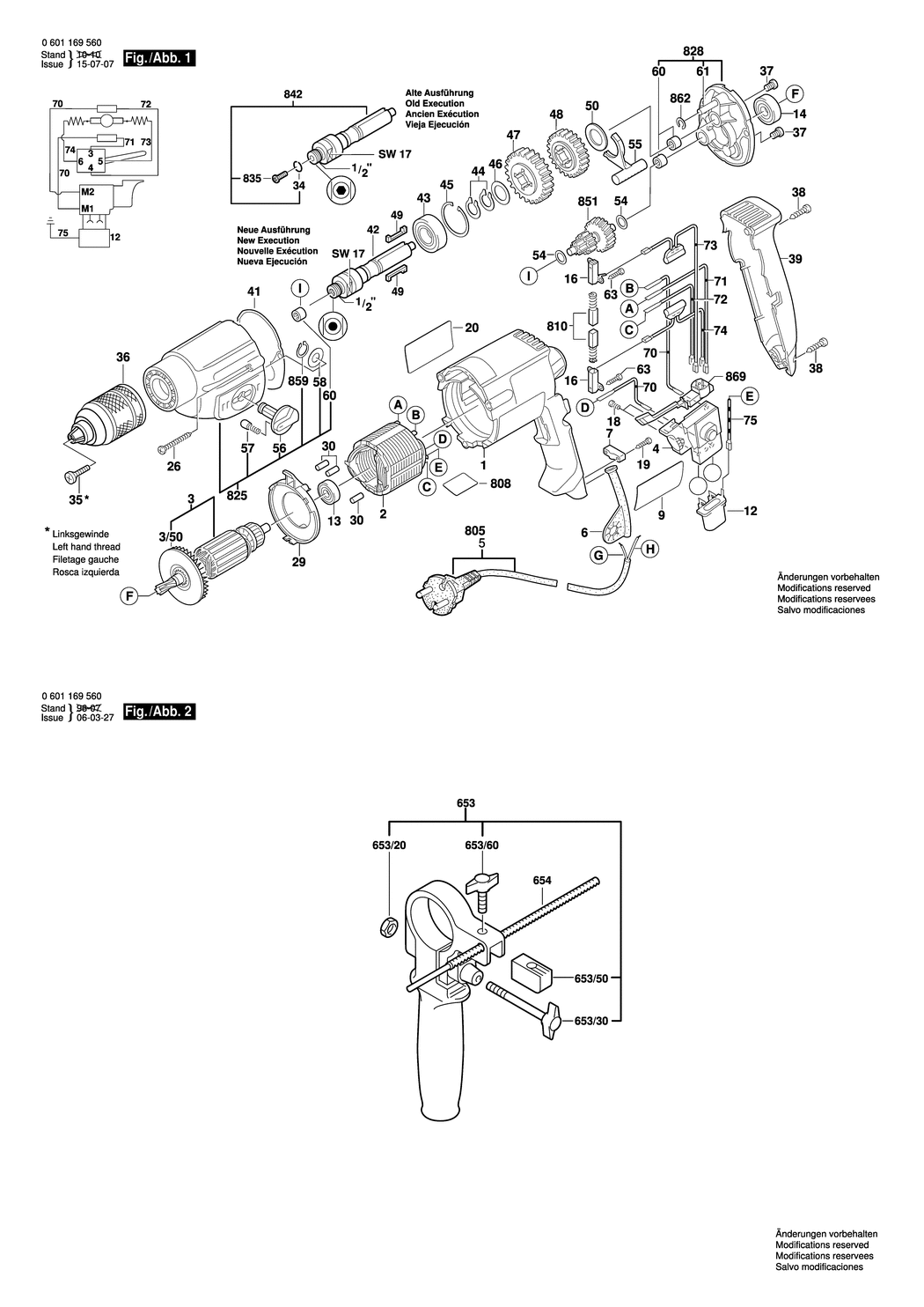 Bosch GBM 13-2 RE / 0601169560 / EU 230 Volt Spare Parts