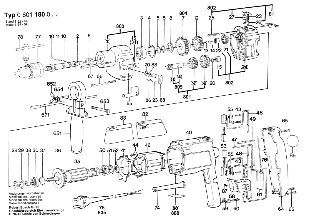 Bosch GSB 18-2 / 0601180003 / EU 220 Volt Spare Parts