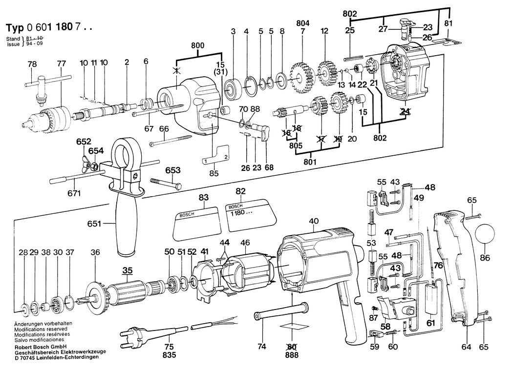 Bosch GSB 18-2 E / 0601180742 / GB 240 Volt Spare Parts
